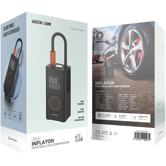 کمپرسور باد قابل حمل گرین لاین مدل GTI-01 با باتری ۳۶۰۰mAh